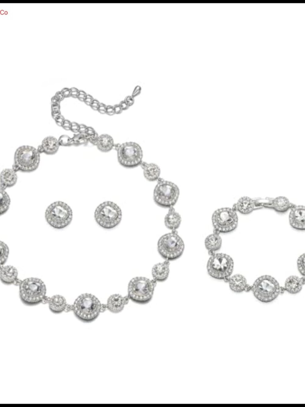 Crystal Rhinestone Round Drop Bridal Jewelry Set Necklace Earrings Bracelet